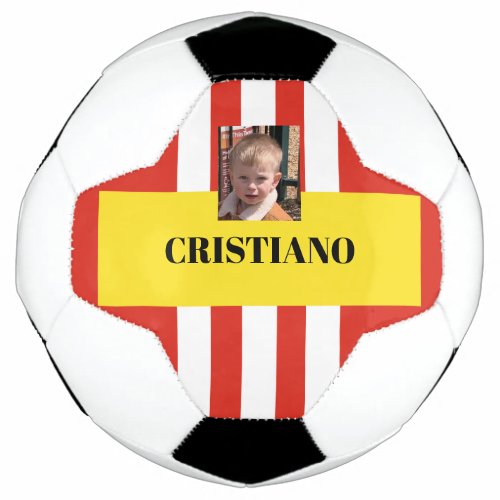 Personalized red white and yellow gift soccer ball