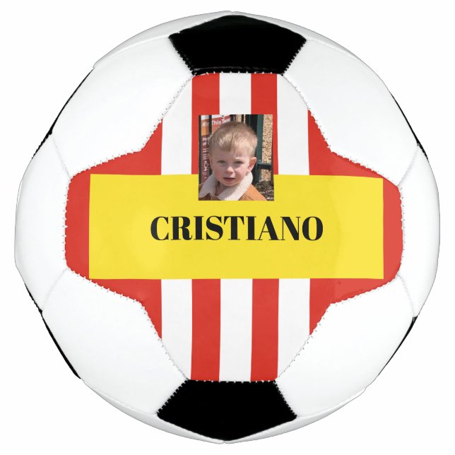 Personalized red, white and yellow gift soccer ball (Front)
