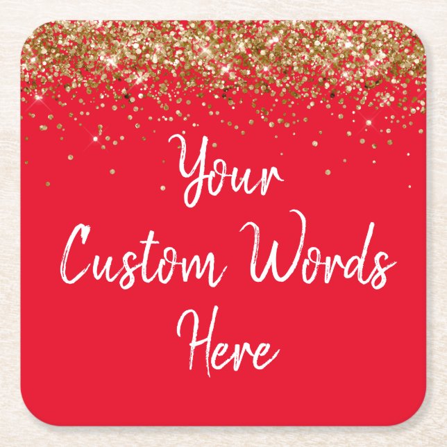 Personalized Red White Birthday Party Anniversary Square Paper Coaster (Front)