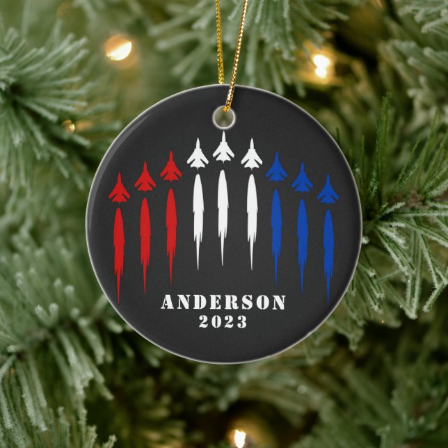 Personalized Red White Blue Air Force Jets  Ceramic Ornament (Tree)