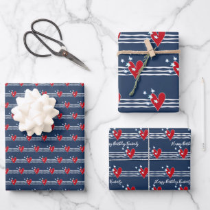 Personalized Red White Blue Birthday Wrapping Paper Sheets