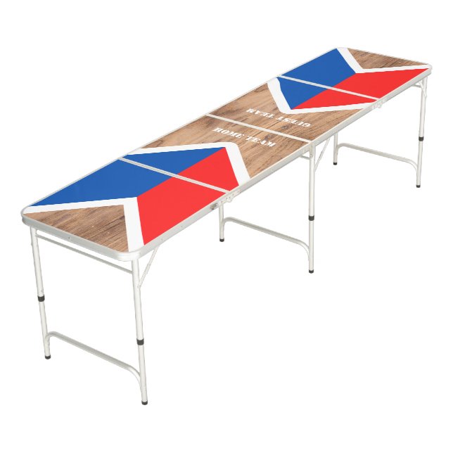 Personalized Red White Blue Chevron Rustic Wood Beer Pong Table (Angled)
