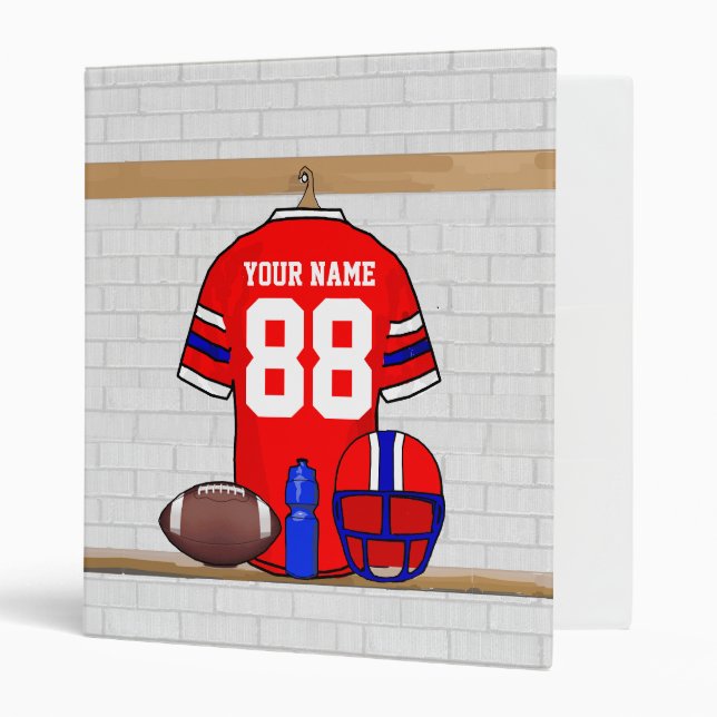 Personalized Red White Blue Football Jersey Binder (Front/Inside)
