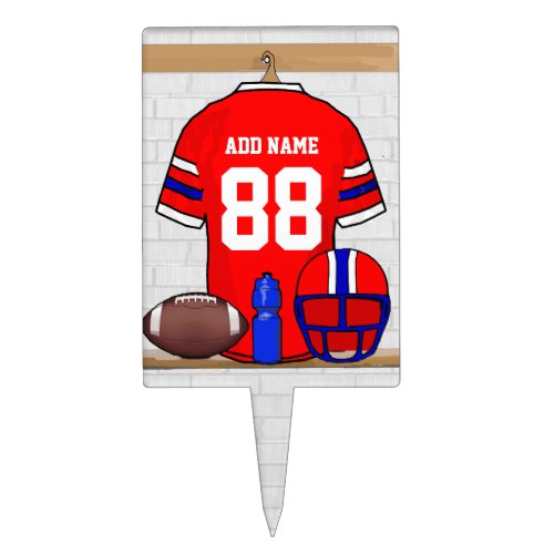 Personalized Red White Blue Football Jersey Cake Topper