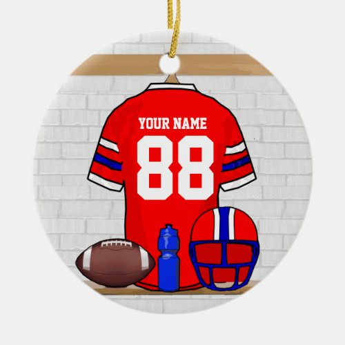 Personalized Red White Blue Football Jersey Ceramic Ornament