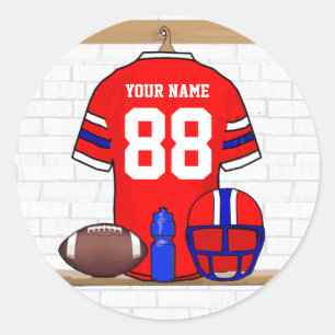 Personalized Red White Blue Football Jersey Classic Round Sticker