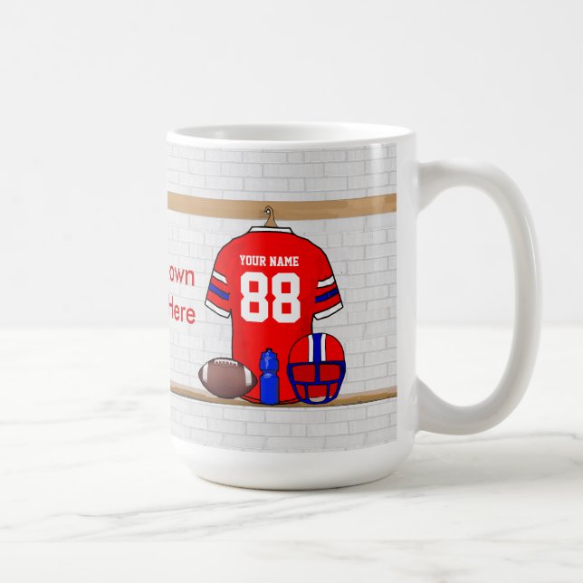 Personalized Red White Blue Football Jersey Coffee Mug (Right)