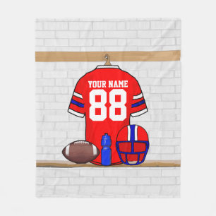 Personalized Red White Blue Football Jersey Fleece Blanket