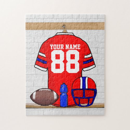 Personalized Red White Blue Football Jersey Jigsaw Puzzle