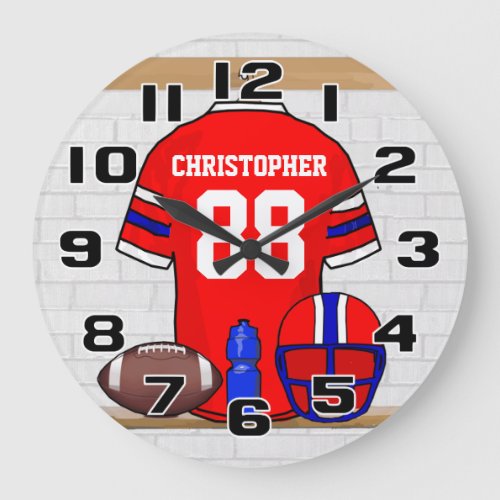 Personalized Red White Blue Football Jersey Large  Large Clock