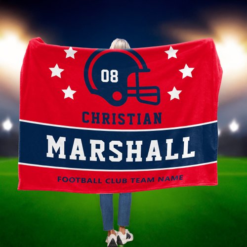 Personalized Red White Blue Football Player Name Fleece Blanket