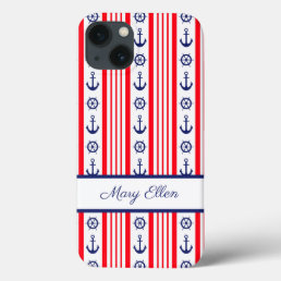 Personalized Red White Blue Nautical Anchors  iPhone 13 Case