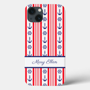 Personalized Red White Blue Nautical Anchors iPhone 13 Case