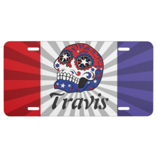 Personalized Red White Blue Patriotic Sugar Skull License Plate