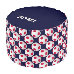 Personalized Red White Blue Soccer Ball Name Pouf