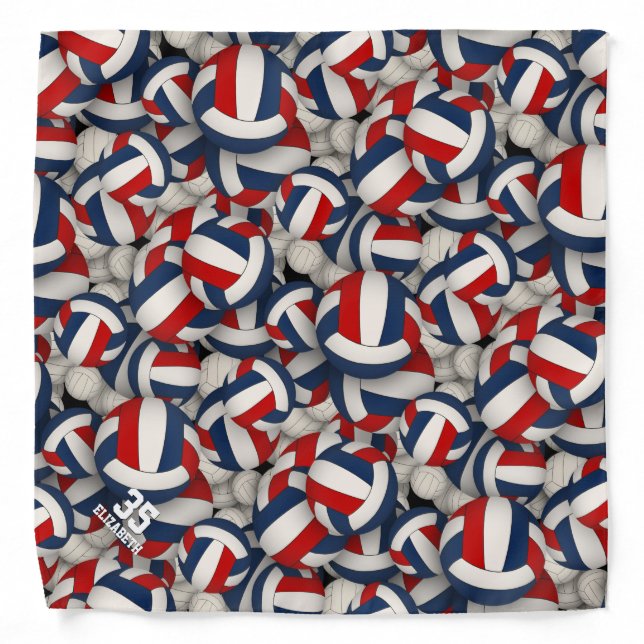 Personalized red white blue volleyball sports bandana (Front)