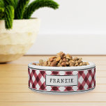 Personalized Red & White Buffalo Plaid Bowl<br><div class="desc">Pamper your pooch with this adorable personalized bowl,  sporting a hand drawn buffalo plaid pattern in faded red and white for a cool rustic farmhouse look. Personalize with your pet's name.</div>