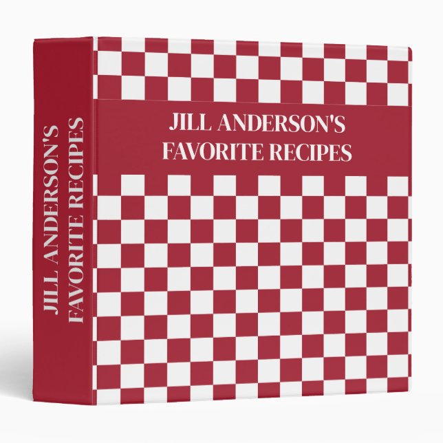 Personalized Red White Checkered Recipe 3 Ring Binder (Front/Spine)