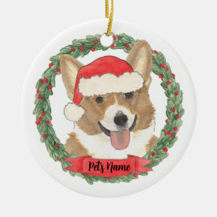 Personalized Red & White Corgi Christmas Ceramic Ornament