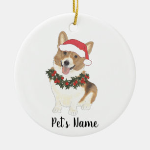 Personalized Red & White Corgi Christmas Ceramic Ornament