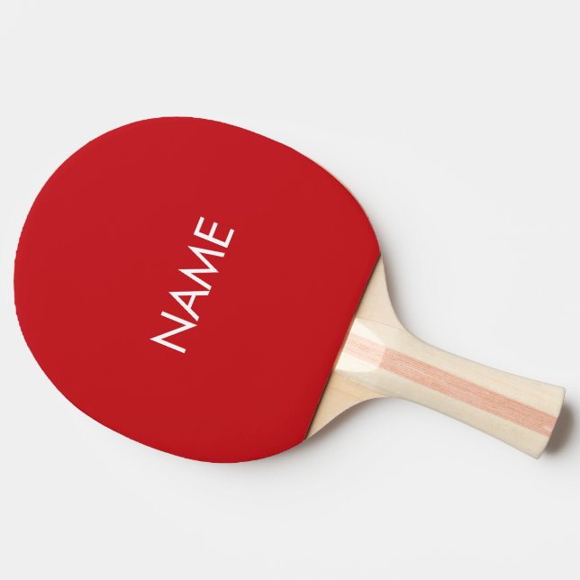 Personalized red white custom name text monogram ping pong paddle (Side)