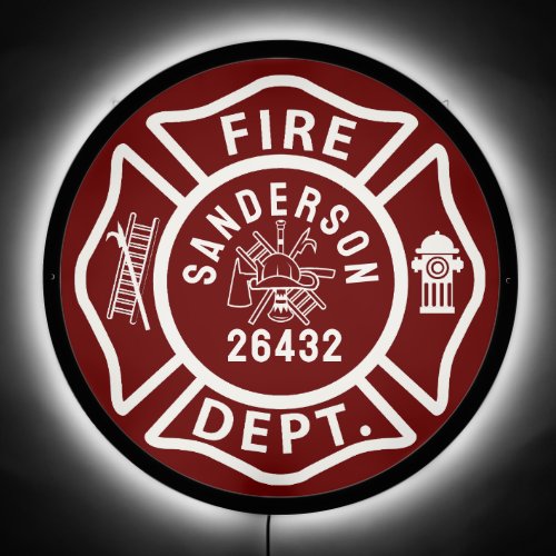 Personalized Red  White Fireman emblem  LED Sign