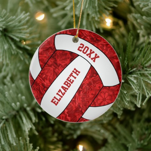 personalized red  white girls volleyball ceramic ornament