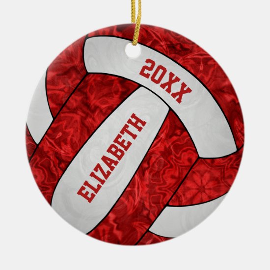 personalized red & white girls' volleyball ceramic ornament
