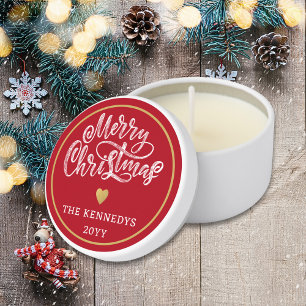 Personalized Red White Gold Merry Christmas   Mini Candle Favors