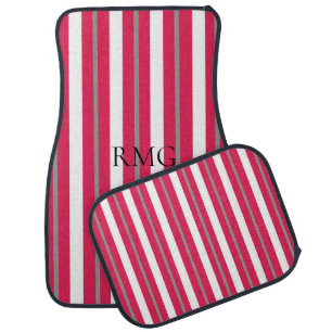 Personalized Red White Gray StripedSet of Car Mats