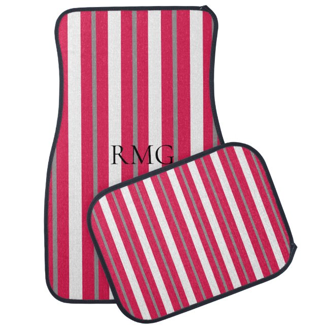 Personalized Red White Gray StripedSet of Car Mats (Set)