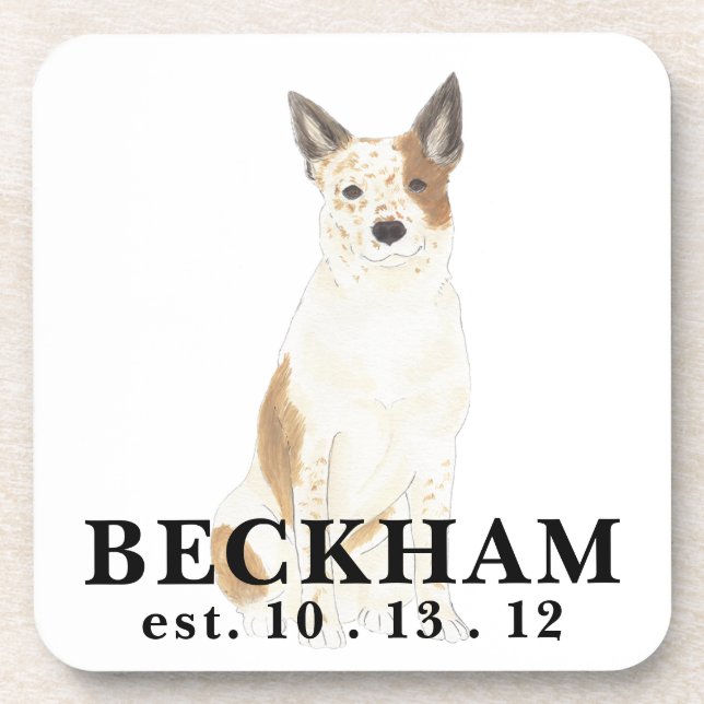 Personalized Red & White Heeler Cattledog Beverage Coaster (Front)