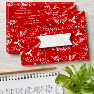 Personalized Red white Holly Happy little Holiday Envelope