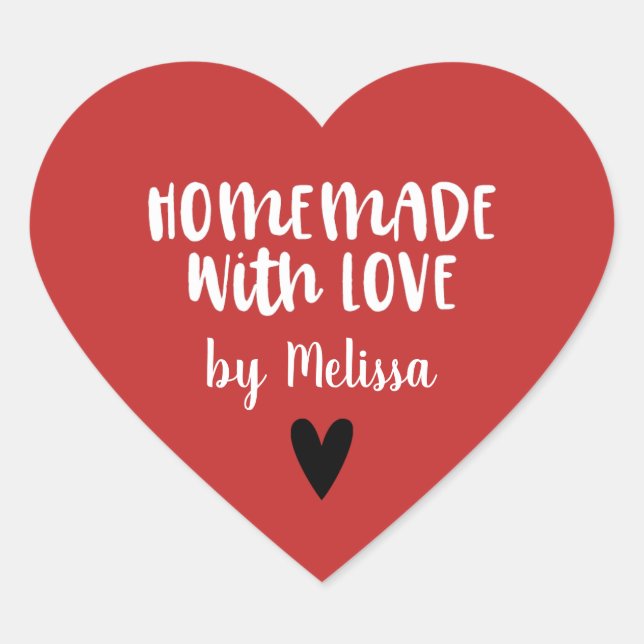 Personalized Red White Homemade With Love Heart Sticker (Front)