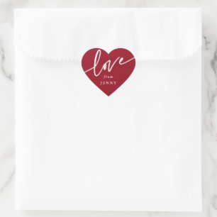 Personalized Red + White 'Love' Script Font Heart Sticker