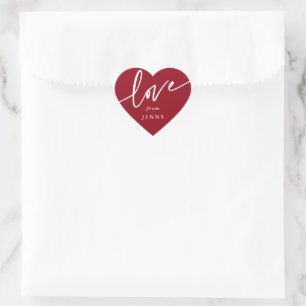 Personalized Red + White 'Love' Script Font Heart Sticker
