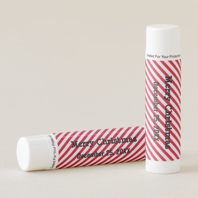 Personalized Red White Merry Christmas Lip Balm (Front)
