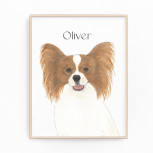 Personalized Red & White Papillon Dog Art Photo Print