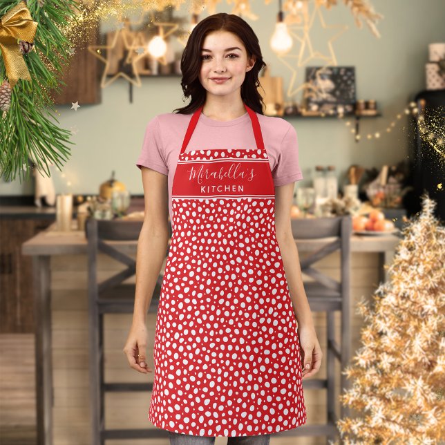 Personalized Red White Polka Dots Apron (Creator Uploaded)