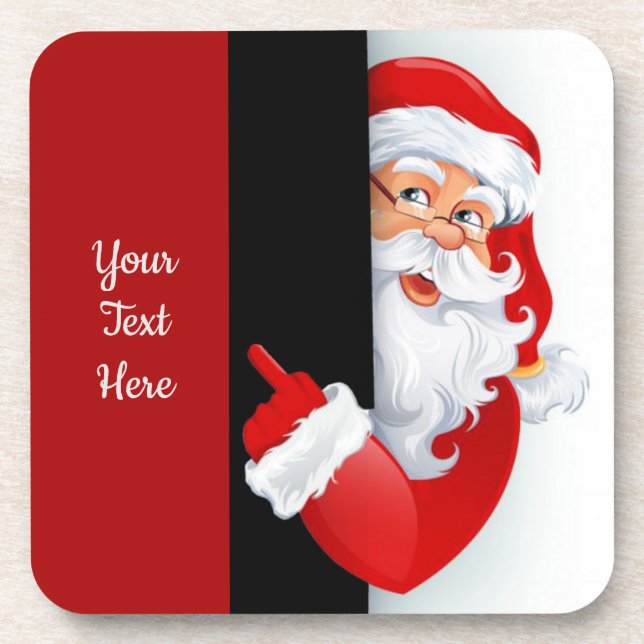 Personalized Red & White Santa Beverage Coaster (Front)