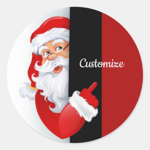 Personalized Red  White Santa Classic Round Sticker