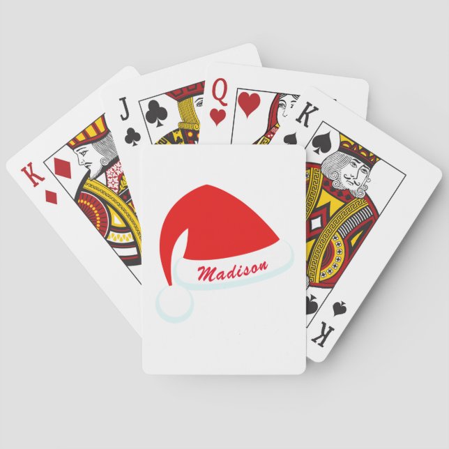 Personalized Red & White Santa Hat Playing Cards (Back)