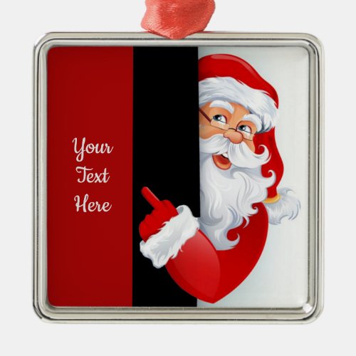 Personalized Red  White Santa Metal Ornament