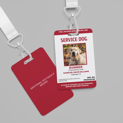 Personalized Red White Service Dog Photo Badge