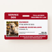 Red Official Service Animal Custom Photo ID Badge