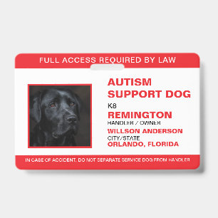 Personalized Red White Service Dog Photo ID Badge