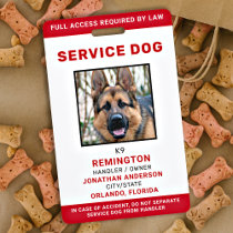 Personalized Red White Service Dog Photo ID Badge