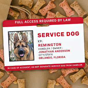 Personalized Red White Service Dog Photo ID Badge
