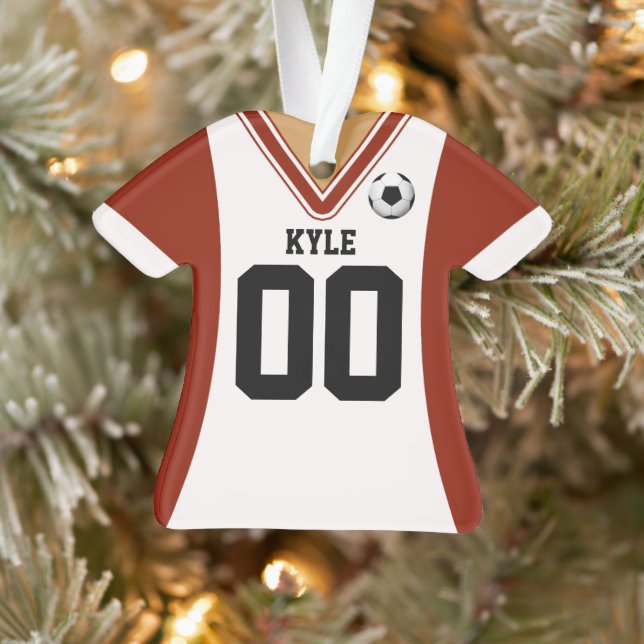 Personalized Red/White Soccer Jersey Ornament (Tree)