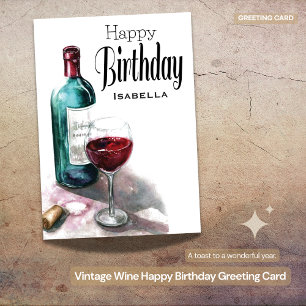 Personalized Red Wine Happy Birthday Greeting Card